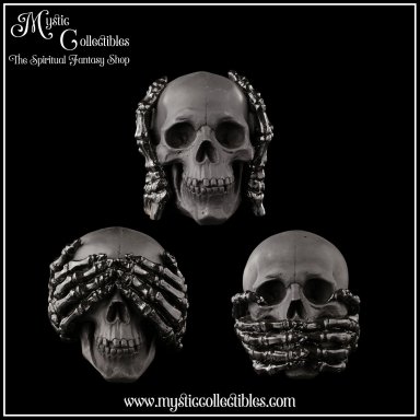 Schedel Beelden - Three Wise Black Skulls - Nemesis Now (Horen - Zien - Zwijgen) (Schedels - Skulls)