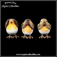 AN-FG004 Beeldjes Drie Wijze Roodborstjes - Three Wise Robins (Horen - Zien - Zwijgen) (Vogel - Vogels)